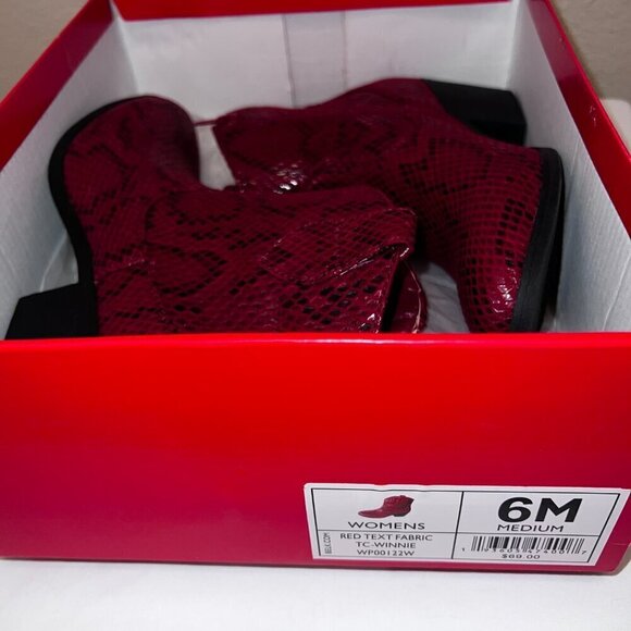 True Craft Red Faux Snakeskin Ankle Boots 6M New - Picture 7 of 7
